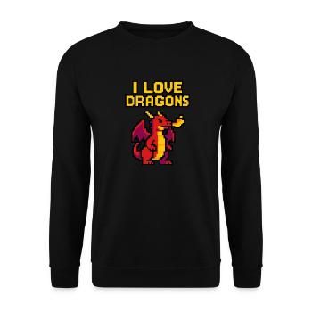 PixelArt I ❤️Dragons - Unisex Pullover - Schwarz - Vorne - Alina (178cm) & Michal (187cm)