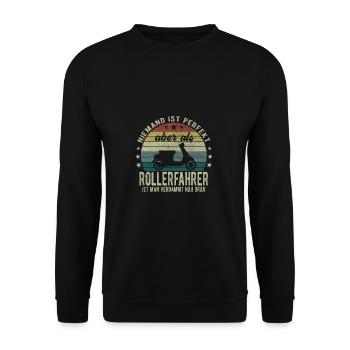 Niemand ist Perfekt aber als Rollerfahrer - Unisex Pullover - Schwarz - Vorne - Alina (178cm) & Michal (187cm)