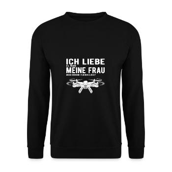 Ich Liebe meine Frau Drohne Fliegen lässt - Unisex Pullover - Schwarz - Vorne - Alina (178cm) & Michal (187cm)