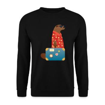 Otter goes on a journey. Traveling vacations holidays - Unisex Sweatshirt - black - Front - Alina (178cm) & Michal (187cm)
