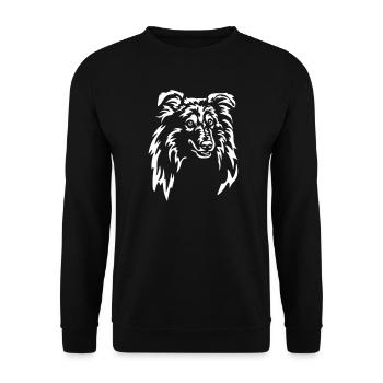 Sheltie Kopf "Black Edition" - Unisex Pullover - Schwarz - Vorne - Alina (178cm) & Michal (187cm)
