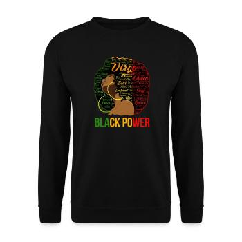 Afro Power Wortwolke Portrait - Unisex Pullover - Schwarz - Vorne - Alina (178cm) & Michal (187cm)