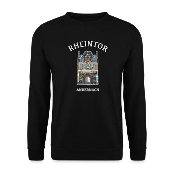 Kultiges Rheintor in Andernach - Unisex Pullover - Schwarz - Vorne - Alina (178cm) & Michal (187cm)