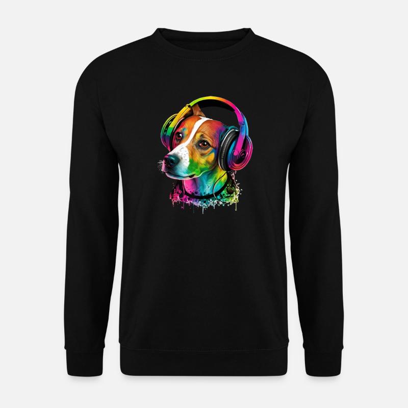 Jack Russell Terrier mit Kopfhörer Musik Fan Hunde - Unisex Pullover - Schwarz