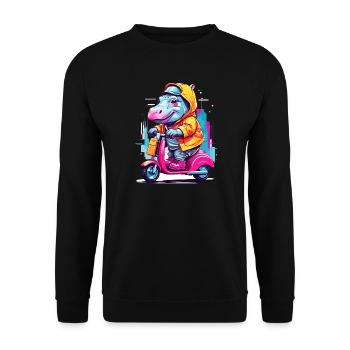 Hippopotamus on scooter - Unisex Sweatshirt - black - Front - Alina (178cm) & Michal (187cm)
