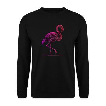 Niedliche Flamingo-Zeichnung im minimalistischen Kunststil - Unisex Pullover - Schwarz - Vorne - Alina (178cm) & Michal (187cm)