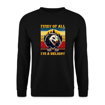 First Of All, I Am a Delight, Retro Opossum - Unisex Sweatshirt - black - Front - Alina (178cm) & Michal (187cm)