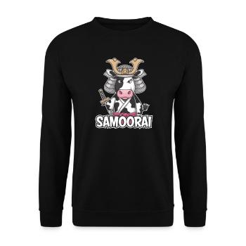 Samoorai: Die Kriegerkuh - Unisex Pullover - Schwarz - Vorne - Alina (178cm) & Michal (187cm)