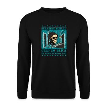 Straßen Skull - Unisex Pullover - Schwarz - Vorne - Alina (178cm) & Michal (187cm)
