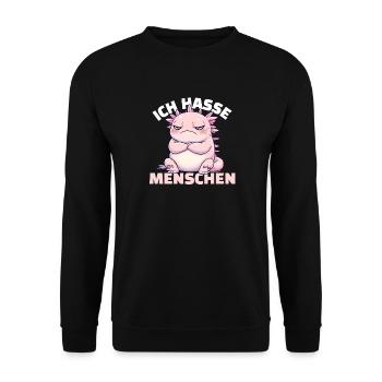 Mürischer rosa Axolotl für Tierfans - Unisex Pullover - Schwarz - Vorne - Alina (178cm) & Michal (187cm)