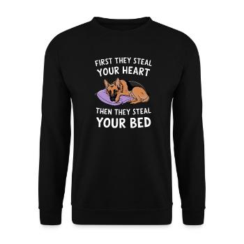 German Shepherd Steals Heart and Bed - Unisex Sweatshirt - black - Front - Alina (178cm) & Michal (187cm)