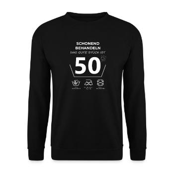 Humorvolles Geburtstagsdesign zum 50 Geburtstag - Unisex Pullover - Schwarz - Vorne - Alina (178cm) & Michal (187cm)