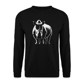 Strong Rhino – Wildlife Illustration - Unisex Sweatshirt - black - Front - Alina (178cm) & Michal (187cm)