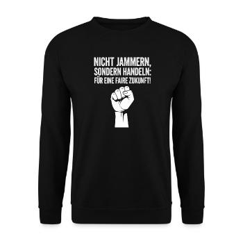 Für eine gerechte Zukunft Protestdesign - Unisex Pullover - Schwarz - Vorne - Alina (178cm) & Michal (187cm)