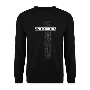 Alert! Antifascista! - Wortkunst - Unisex Pullover - Schwarz - Vorne - Alina (178cm) & Michal (187cm)