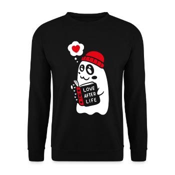 Cute Ghost Reading Romantic Book - Unisex Sweatshirt - black - Front - Alina (178cm) & Michal (187cm)
