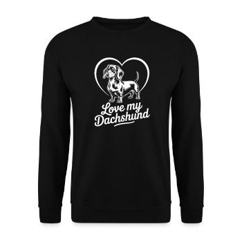 Dackel Herz Liebe Shirt - Unisex Pullover - Schwarz - Vorne - Alina (178cm) & Michal (187cm)