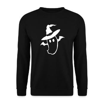 Halloween_T-shirt_Gespenst_weiss_spooky_cute - Unisex Pullover - Schwarz - Vorne - Alina (178cm) & Michal (187cm)