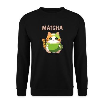 Matcha Katze - Unisex Pullover - Schwarz - Vorne - Alina (178cm) & Michal (187cm)