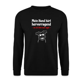 Hund hört hervorragend - Hund mit Sonnenbrille - Unisex Pullover - Schwarz - Vorne - Alina (178cm) & Michal (187cm)