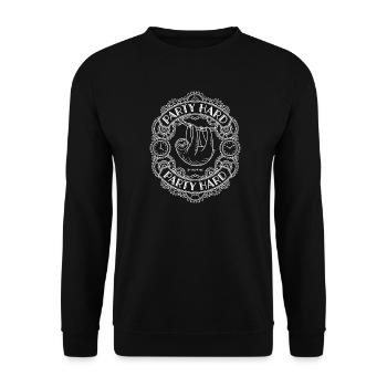 Party Hard Napping Faultier - Unisex Pullover - Schwarz - Vorne - Alina (178cm) & Michal (187cm)