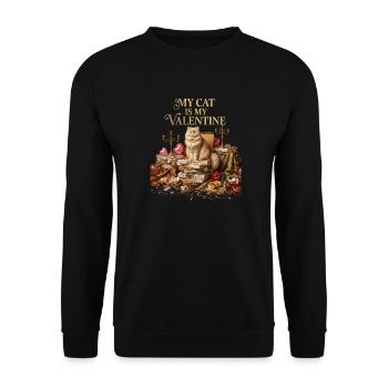 Meine Katze ist mein Valentinsgruß – Lustige Pizza-Liebhaberin – Single - Unisex Pullover - Schwarz - Vorne - Alina (178cm) & Michal (187cm)