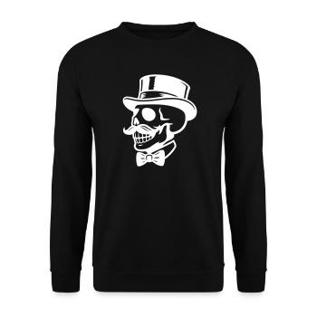 Totenkopf Zylinder Schnurrbart Weiß Symbol - Unisex Pullover - Schwarz - Vorne - Alina (178cm) & Michal (187cm)