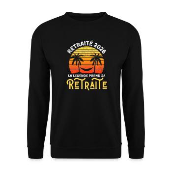 Retreat 2026 Man Humor Legend Retires - Unisex Sweatshirt - black - Front - Alina (178cm) & Michal (187cm)