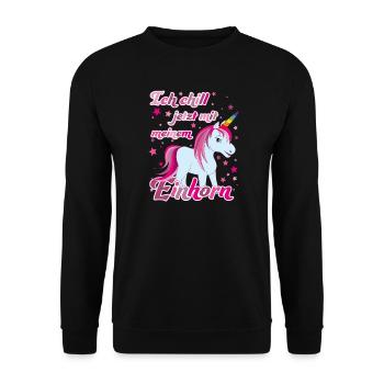I'm chilling with my unicorn now, funny - Unisex Sweatshirt - black - Front - Alina (178cm) & Michal (187cm)