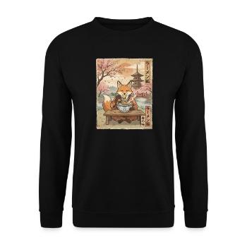 Fuchs Ramen Japanischer Vintage Stil - Unisex Pullover - Schwarz - Vorne - Alina (178cm) & Michal (187cm)