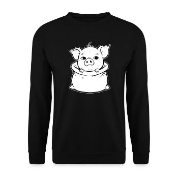 Schnurriges Schweinchen im Sack - Unisex Pullover - Schwarz - Vorne - Alina (178cm) & Michal (187cm)