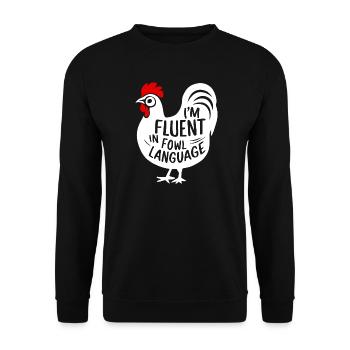 Ich spreche fließend Vogelsprache, witzig, witzig. - Unisex Pullover - Schwarz - Vorne - Alina (178cm) & Michal (187cm)