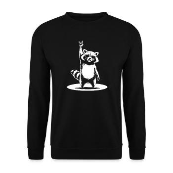 Rock Waschbär mit Sonnenbrille Devil Horns - Unisex Pullover - Schwarz - Vorne - Alina (178cm) & Michal (187cm)