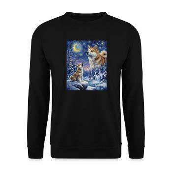 Howling to the Moon Meme Animal Dog Akita Inu - Unisex Sweatshirt - black - Front - Alina (178cm) & Michal (187cm)
