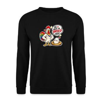 Salut, ravi de t’avoir fait élever ! Design LGBTQ+, coq avec œuf - Sweat-shirt Unisexe - noir - Devant - Alina (178cm) & Michal (187cm)