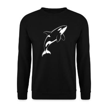 Delfin-Silhouette im Meer - Unisex Pullover - Schwarz - Vorne - Alina (178cm) & Michal (187cm)