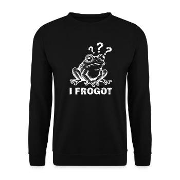 I Frogot – Lustiger Frosch - I forgot - Wortspiel - Unisex Pullover - Schwarz - Vorne - Alina (178cm) & Michal (187cm)