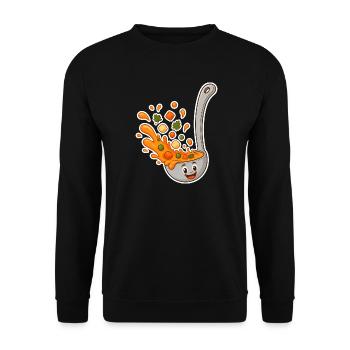 Lustige Schöpfkelle mit Suppe T-Shirt Design - Unisex Pullover - Schwarz - Vorne - Alina (178cm) & Michal (187cm)