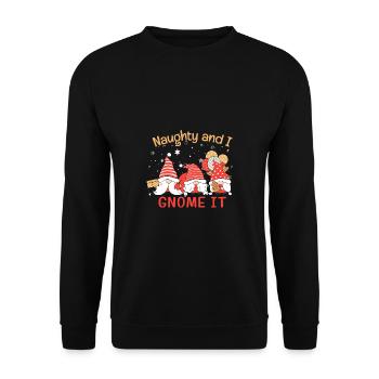 Naughty and I gnome it funny Christmas plaid - Unisex Sweatshirt - black - Front - Alina (178cm) & Michal (187cm)