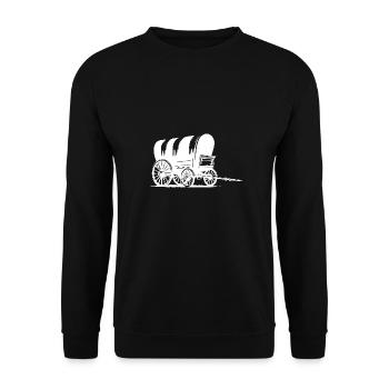 Altes Gespann Planwagen mit gestreifter Plane - Unisex Pullover - Schwarz - Vorne - Alina (178cm) & Michal (187cm)