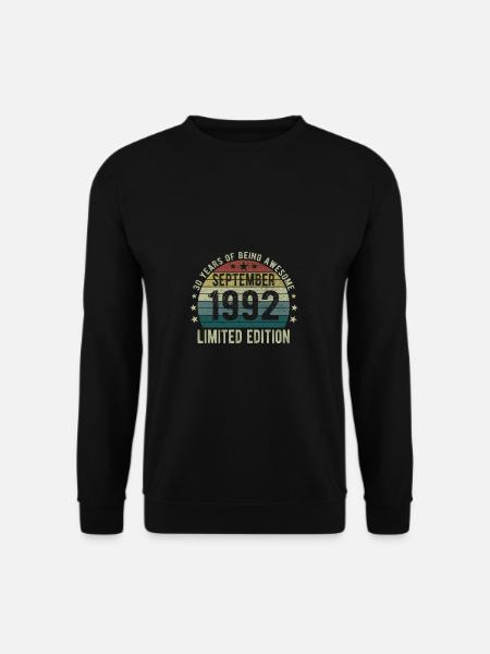 September Jahrgang 1992 30. Geburtstag 30 Jahre - Unisex Pullover - Schwarz