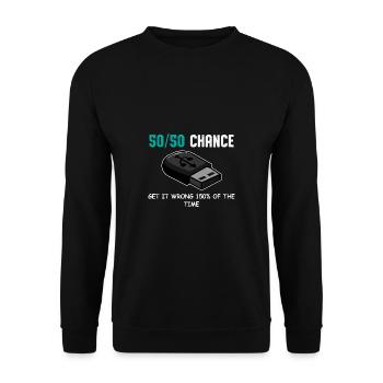 USB 50/50 Humorous Person Gift - Unisex Sweatshirt - black - Front - Alina (178cm) & Michal (187cm)