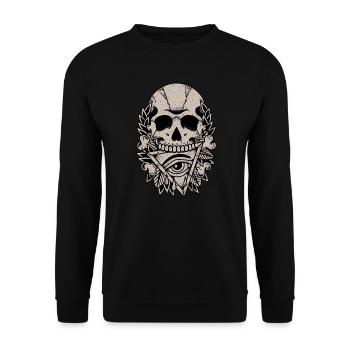 Allsehendes Auge mit Totenkopf Horror design - Unisex Pullover - Schwarz - Vorne - Alina (178cm) & Michal (187cm)