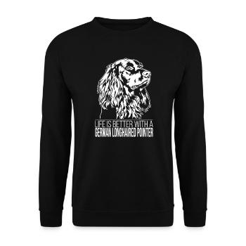 German Longhaired Pointer life is better Wilsigns - Unisex Sweatshirt - black - Front - Alina (178cm) & Michal (187cm)