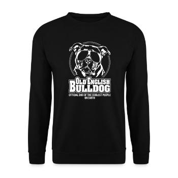 OLD ENGLISH BULLDOG coolest people Hunde Wilsigns - Unisex Pullover - Schwarz - Vorne - Alina (178cm) & Michal (187cm)