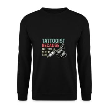 Brief kam nie Inker Geschenk - Unisex Pullover - Schwarz - Vorne - Alina (178cm) & Michal (187cm)
