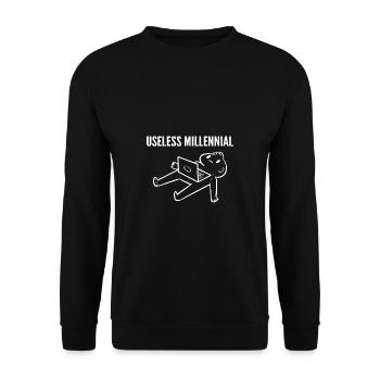 Useless Milzinial Exhausted Person Gift - Unisex Sweatshirt - black - Front - Alina (178cm) & Michal (187cm)