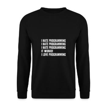 Ich hasse die Programmierung. Softwareentwickler G - Unisex Pullover - Schwarz - Vorne - Alina (178cm) & Michal (187cm)