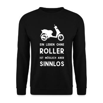 Leben ohne Roller sinnlos - lustiger Spruch - Unisex Pullover - Schwarz - Vorne - Alina (178cm) & Michal (187cm)