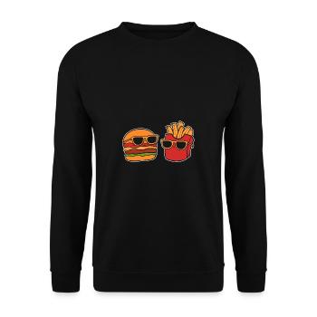 Burger Pommes Foodie Restaurantmanager Geschenk - Unisex Pullover - Schwarz - Vorne - Alina (178cm) & Michal (187cm)